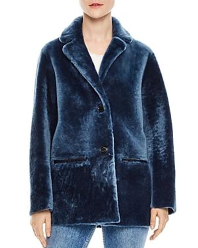 Shop Sandro Adonis Shearling Coat In Petrol