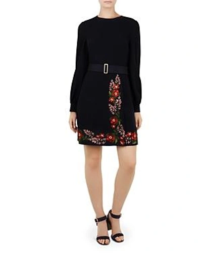 Shop Ted Baker Siliia Kirstenboch Embroidered Dress In Dark Blue