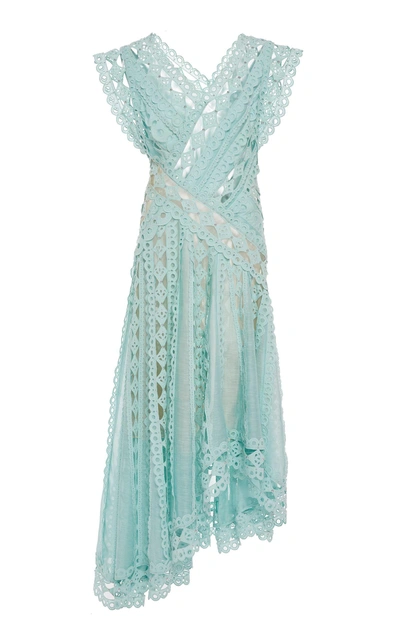 Shop Zimmermann Moncur Studded Cotton And Silk Dress In Green