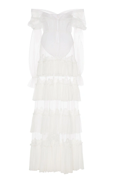 Shop Jonathan Simkhai Ruffled Bodysuit Dress In White