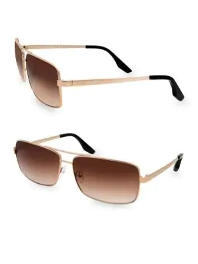 Aqs Women's Steel 60mm Rectangular Sunglasses In Gold