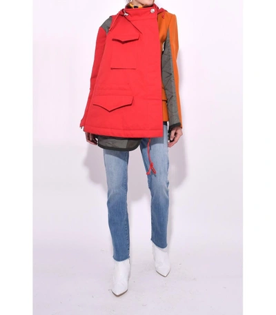 Shop Sacai Melton Wool Nylon Cotton Hoodie Coat In Red/orange