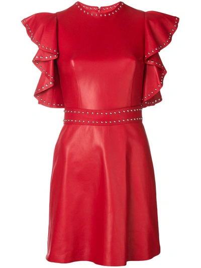Shop Alexander Mcqueen Leather Studded Mini Dress In Red