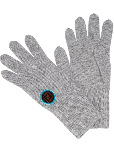 Shop Fendi Logo Patch Gloves In Grey