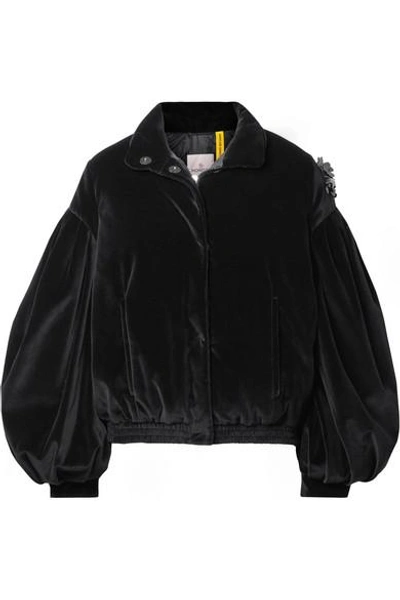 Shop Moncler Genius 4 Simone Rocha Appliquéd Quilted Cotton-velvet Down Jacket In Black