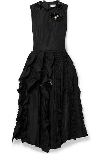 Shop Moncler Genius + 4 Simone Rocha Embellished Ruffled Shell Dress In Black