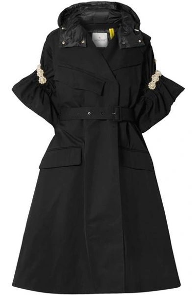 Shop Moncler Genius + 4 Simone Rocha Faux Pearl-embellished Shell Trench Coat In Black