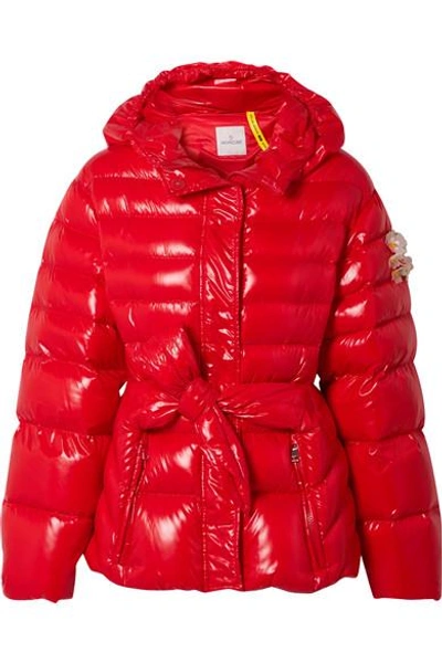 Shop Moncler Genius 4 Simone Rocha Embellished Belted Glossed-shell Down Jacket In Red