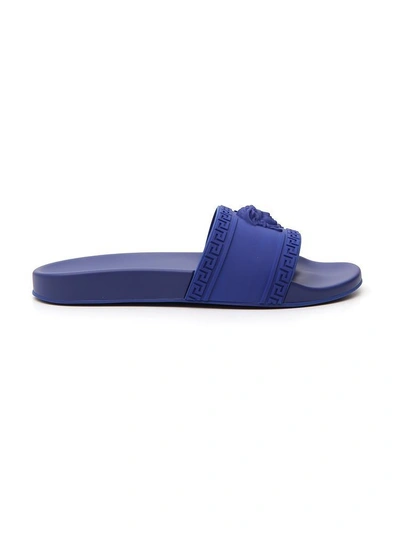 Shop Versace Medusa Slides In Blue