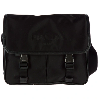 Shop Prada Buckled Messenger Bag In Black