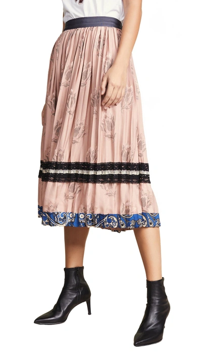 Shop Coach Tulip Print Pleated Skirt In Nude Pink