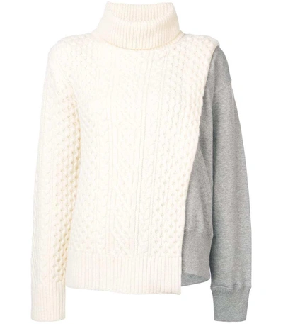 Shop Sacai Layered Cable Knit Tabard Sweatshirt In Grey/cream