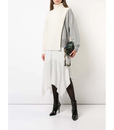 Shop Sacai Layered Cable Knit Tabard Sweatshirt In Grey/cream