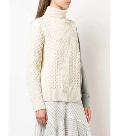 Shop Sacai Layered Cable Knit Tabard Sweatshirt In Grey/cream