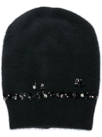 Shop Pinko Embellished Knit Beanie In Black