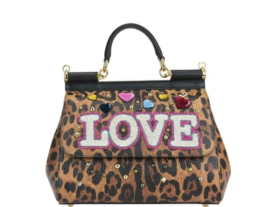 Shop Dolce & Gabbana Leopard Print Medium Sicily Handbag In Multicolor