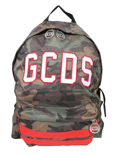 Shop Gcds Camouflage Backpack With Logo In Militare