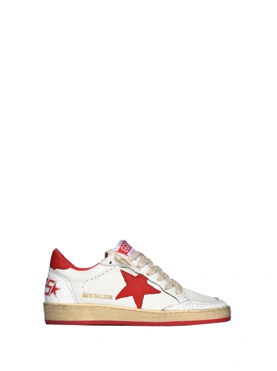 Shop Golden Goose Ball Star Sneakers In White And Red Calf Leather In White Strawberry