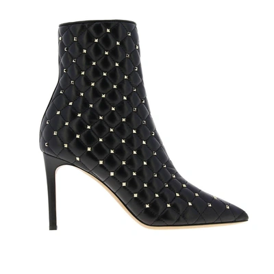 Shop Valentino Heeled Booties  Rockstud Spike Ankle Boot In Quilted Leather With Mini Metal Studs In Black