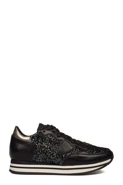 Shop Philippe Model Black/silver Tropez Glitter Sneakers In Black - Silver