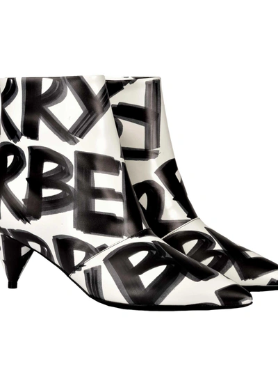 Shop Burberry Printed Ankle Boots In Optic White