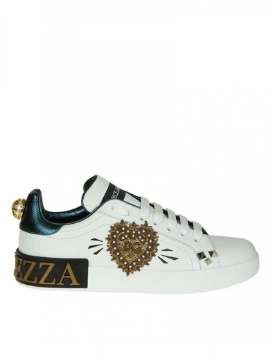 Shop Dolce & Gabbana Portofino Sneakers In White Leather With Applications