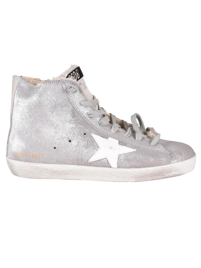 Shop Golden Goose Francy Hi-top Sneakers In Silver Suede/white Shearling