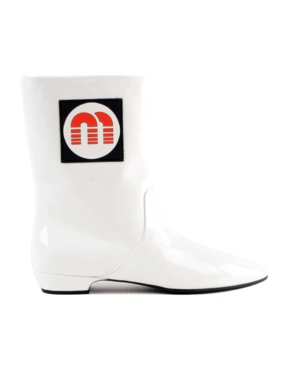 Shop Miu Miu Vernice Ankle Boots In Bianco
