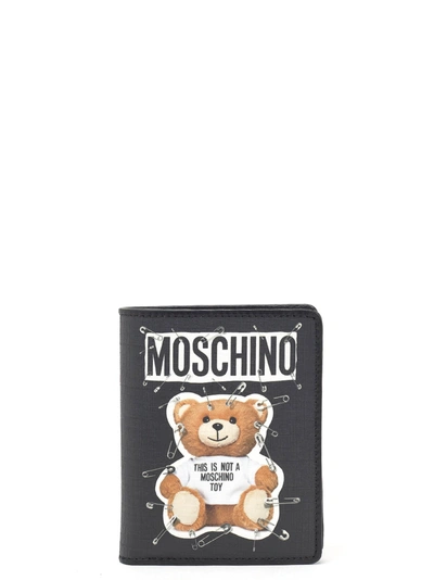 Shop Moschino Teddy Pin Wallet In Black