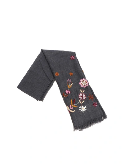Shop Altea Embroidered Scarf In Grey/pink