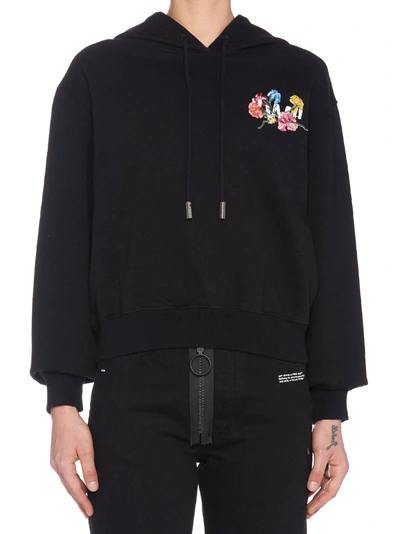 Shop Off-white 'flowers Cropped' Hoodie In Black