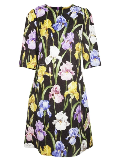Shop Dolce & Gabbana Floral Print Midi Dress In Iris