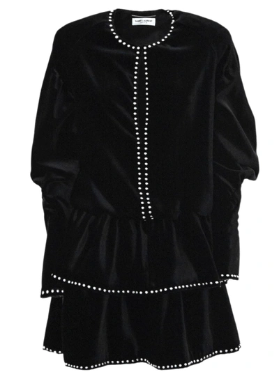 Shop Saint Laurent Black Velvet Dress. In Nero