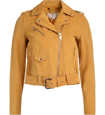 Shop Michael Kors Ochre Yellow Leather Biker Jacket In Giallo 