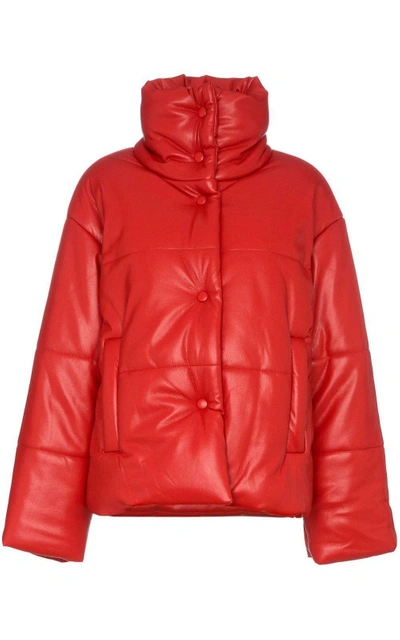 Shop Nanushka Hide Quilted Vegan Faux Leather Puffer Jacket In Rosso
