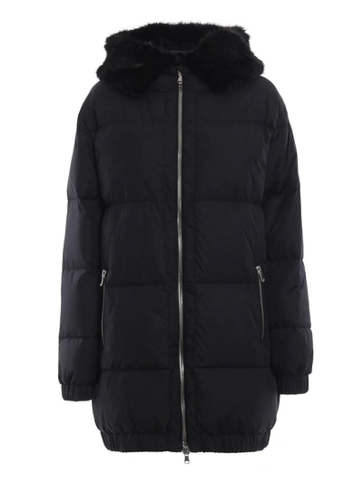 Shop Moschino Faux Fur Padded Jacket In Ablack