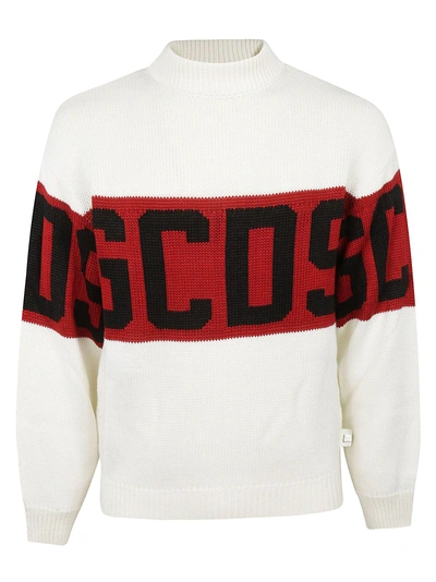 Shop Gcds Logo Knit Sweater In Bianco
