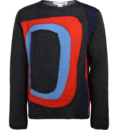 Shop Comme Des Garçons Shirt Grey Sweater With Multicolor Inserts In Grigio