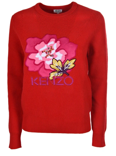 Shop Kenzo Indonesian Flower Sweater In Rouge Moyen