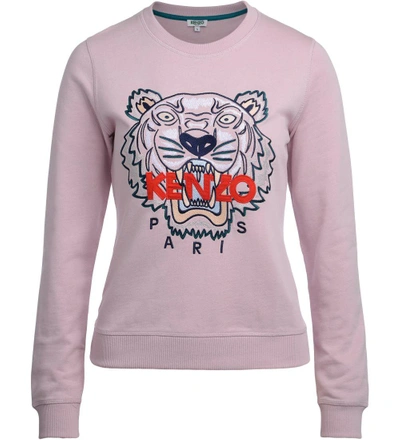 Shop Kenzo Felpa  Pink Sweater With Multicolor Tiger. In Rosa