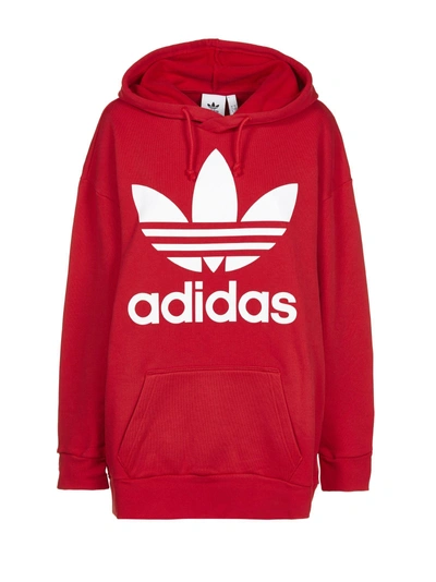 Shop Adidas Originals Oversized Logo Hoodie In Rosso