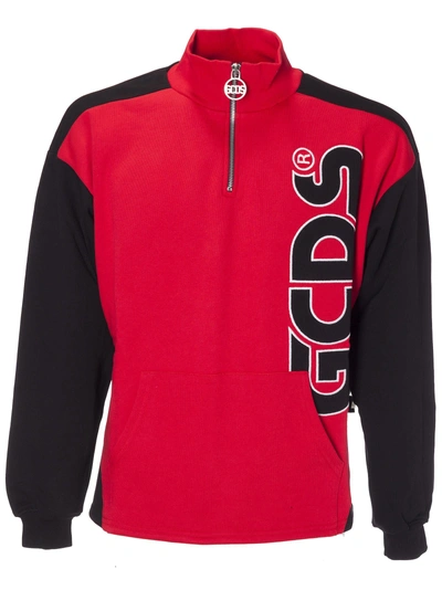 Shop Gcds Logo Zipped Up Sweatshirt In Rosso