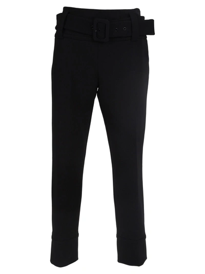 Shop Prada Cropped Belted Skinny Trousers In Nero