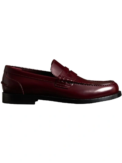 Shop Burberry Leather Penny Loafers - Red
