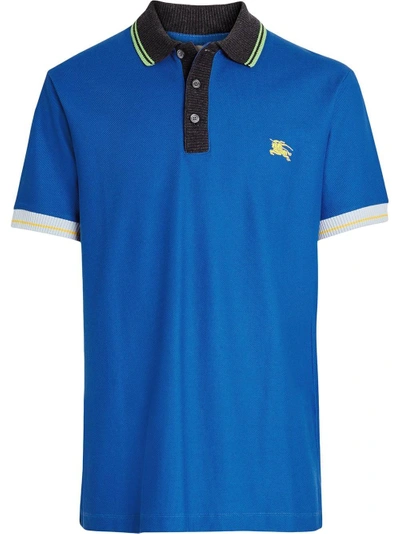 Shop Burberry Tipped Cotton Piqué Polo Shirt - Blue