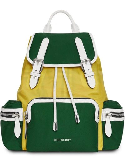 Shop Burberry The Medium Rucksack In Colour Block Nylon And Leather - Green