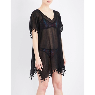 Shop Seafolly Amnesia Crinkled-cotton Kaftan In Nero