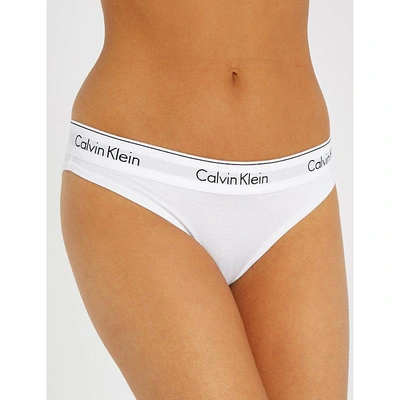Calvin Klein Modern Cotton Stretch Cotton-blend Jersey Thong In 100 White