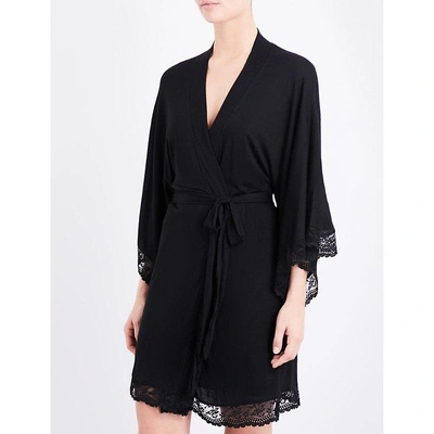 Shop Eberjey Colette Lace-trim Jersey Robe, Women's, Size: M, Black