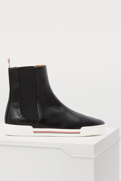 Shop Thom Browne Chelsea Leather Boots In Black